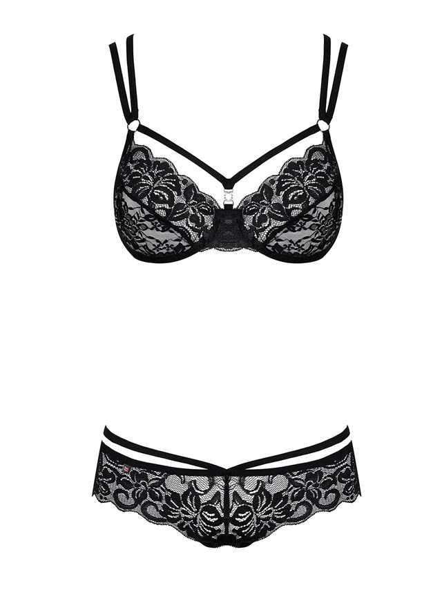 860 - Black Lace Set With Bra And Thong