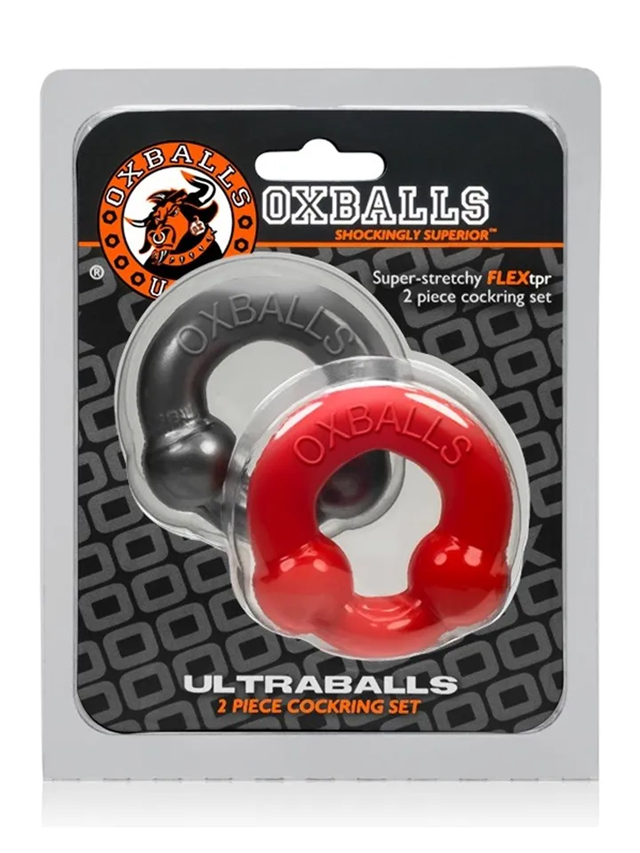 Ultraballs Cock Rings Silver Steel & Red