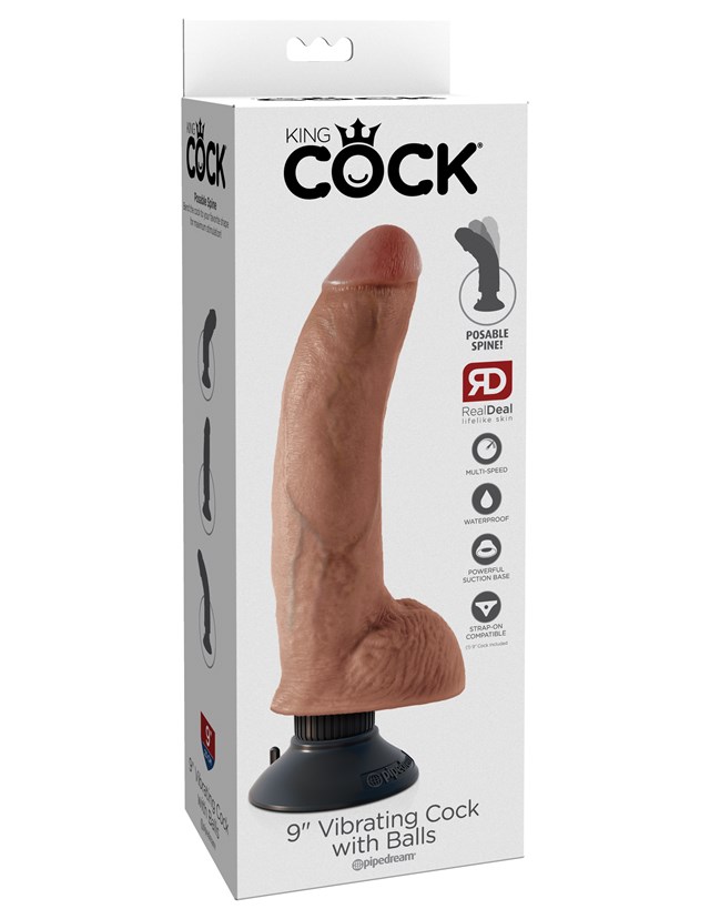 Värisevä Dildo kiveksillä 27 cm - Ruskettunut