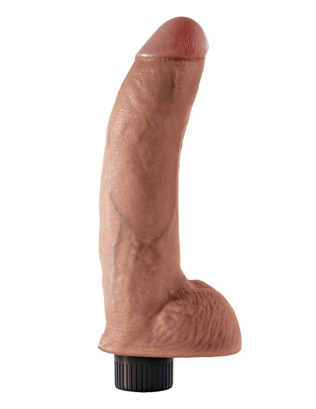 Värisevä Dildo kiveksillä 27 cm - Ruskettunut