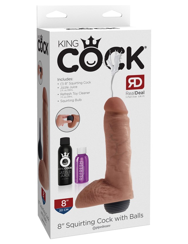 Squirttaava dildo kiveksillä 20 cm - ruskettunut