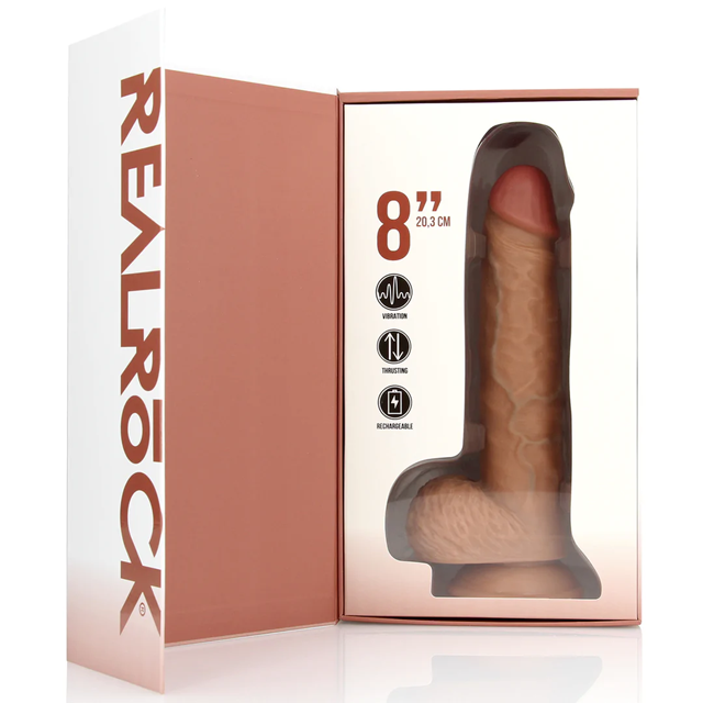 Vibrating & Thrusting Straight Cock with Balls 20.5 cm - Tan