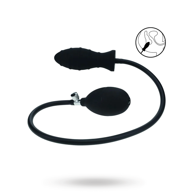 Ribbed Inflatable Silicone Anal Plug - Black