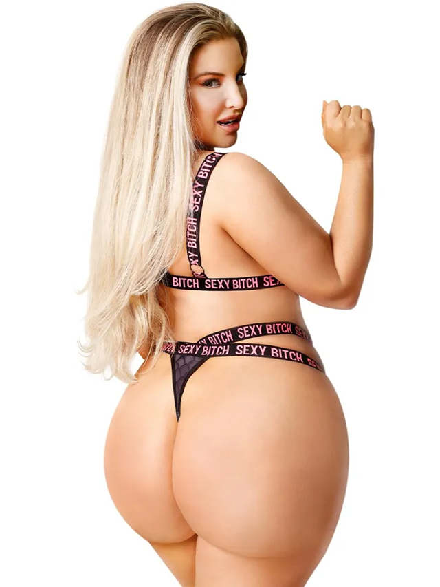 Sexy Bitch Bralette & Strappy Thong Panty Queen Size