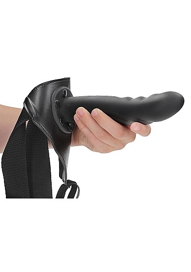 Textured Curved Hollow Strap-on 20 cm - Black