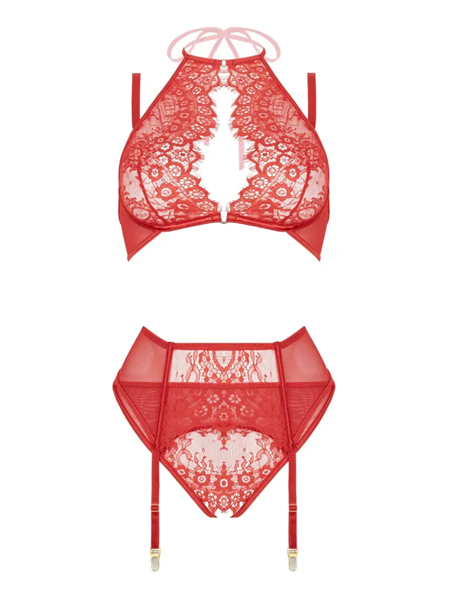Simona Lace 3-Piece Garter Set Red