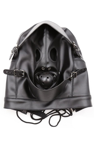 Slave Hood With Eye Mask & Breathable Gag Ball