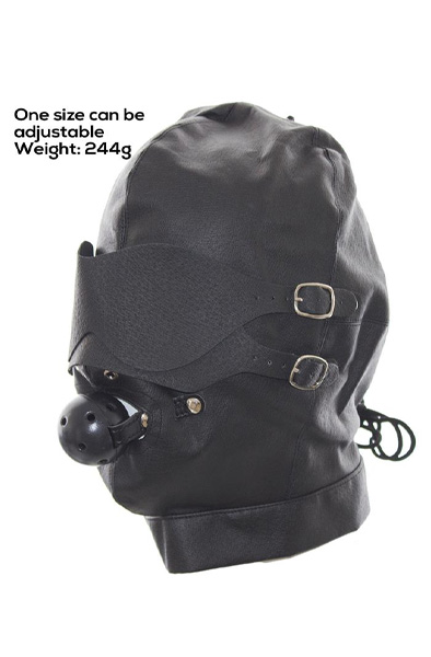 Slave Hood With Eye Mask & Breathable Gag Ball
