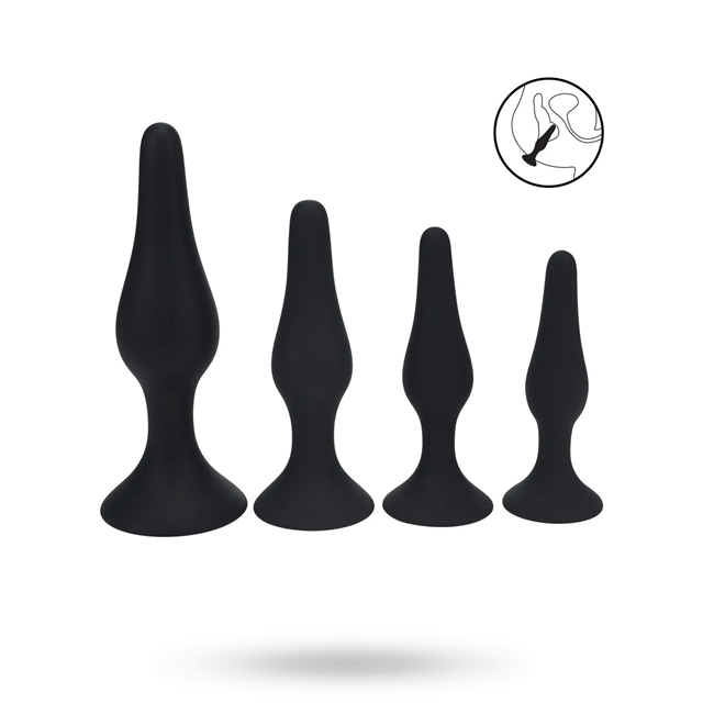 Slim Silicone Anal Plug Set of 4 - S/M/L/XL - Black