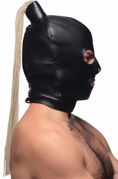 Strict Blonde Ponytail Bondage Hood Black