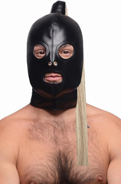 Strict Blonde Ponytail Bondage Hood Black