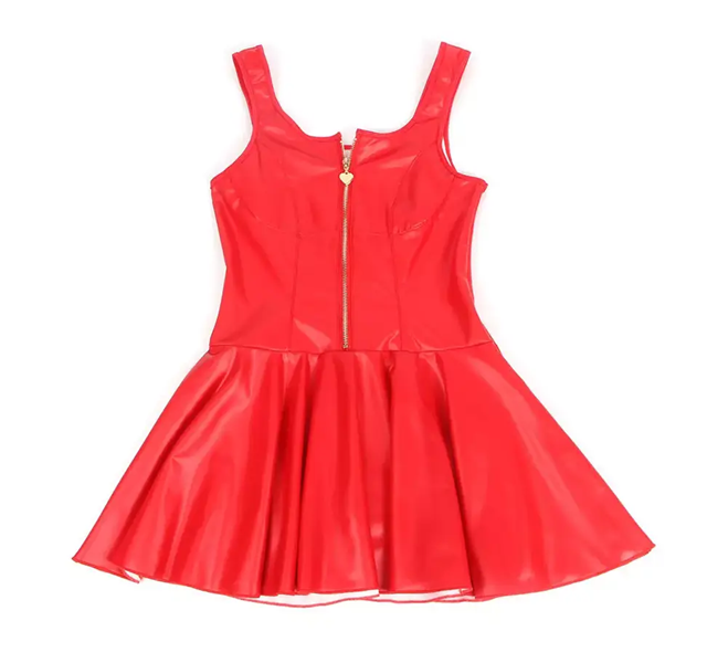 Heart Zipper Leather Dress Red