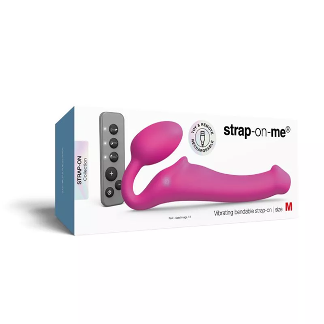 Vibrating Bendable Strap-On - Fuchsia Medium