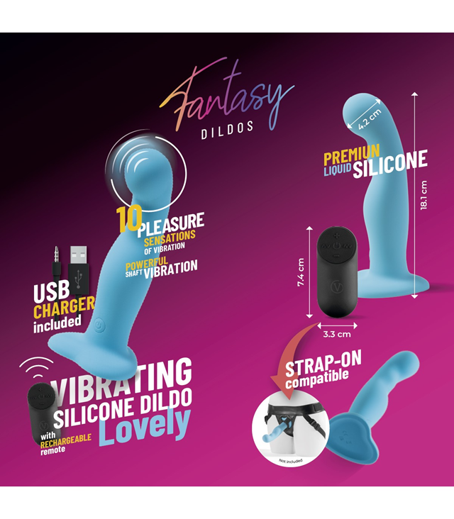 Vibrating Silicone Dildo With Remote Blue 18 cm