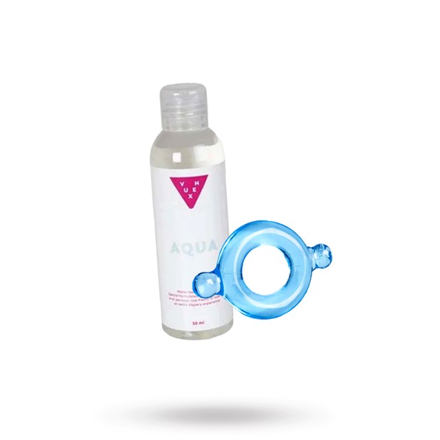 Kit with Vuxen waterbased lube 50ml + stretchy light blue penis ring