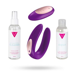 Setti: Satisfyer Partner Plus Kaukosäätimellä, Liukuvoide & Lelujen Puhdistusaine 2x150 Ml