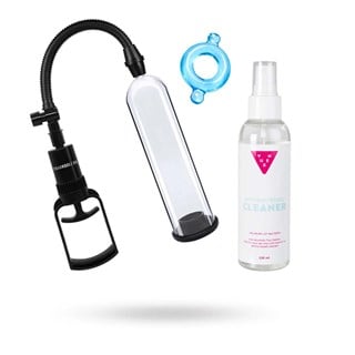Beginner Two-finger Pump + Joustava Penisrengas & Lelujen Puhdistusaine 150 Ml