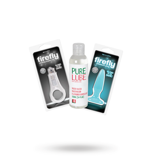 Kit With Firefly Glow In The Dark Cock Ring & Butt Plug And Pure Lube Lubricant Watermelon 150 Ml