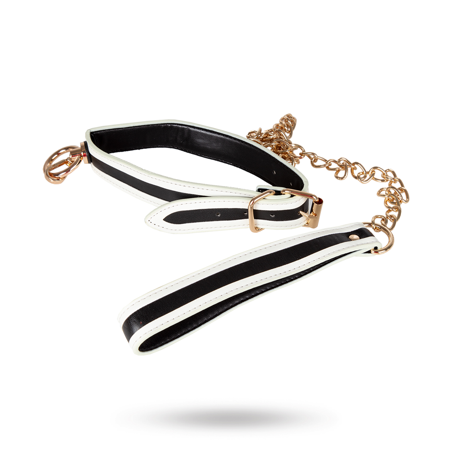 Glow-in-the-Dark Collar with Leash - White/Black/Gold