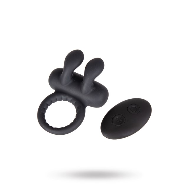 Vibrating Penis Ring with Rabbit & Remote - Musta