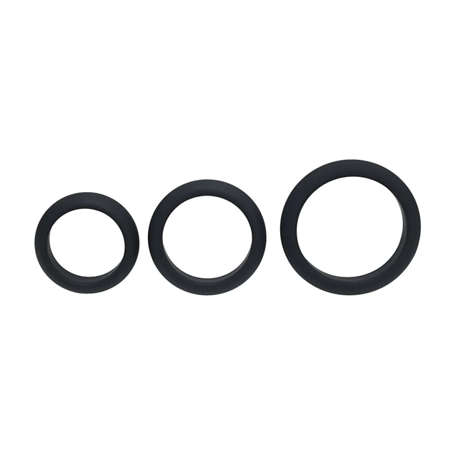 Wide O Silicone Cockring Set of 3 - S/M/L - Black