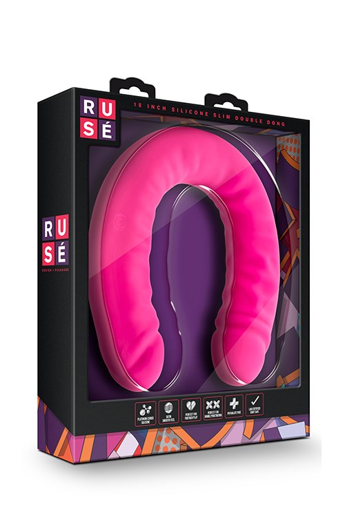 Rusé Hot Pink Slim Tupladildo - 46 cm