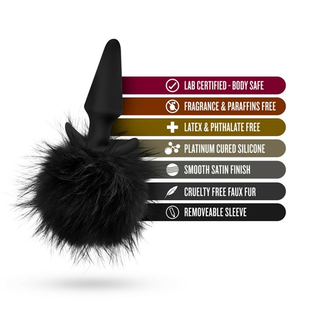 Bunny Tail Pom Plug - Musta