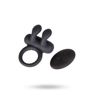 Vibrating Penis Ring With Rabbit & Remote - Musta